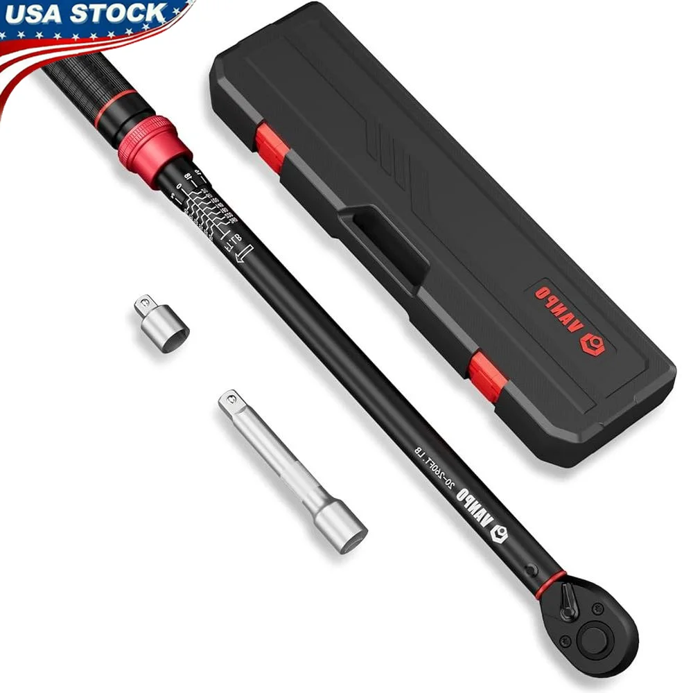 1/2 Inch Drive Click Torque Wrench Set 20-260 Ft-Lb 27.1-352.3 Nm Precision Adjustable Dual Direction Tool Automotive Repair