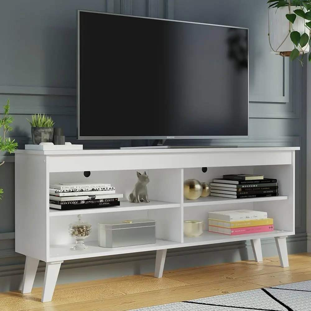 

Compact TV Stand Cabinet with 4 Shelves and Cable Management or 50, 55 Inch TV Media Storage Unit Living Room and Bedroom ern Wo