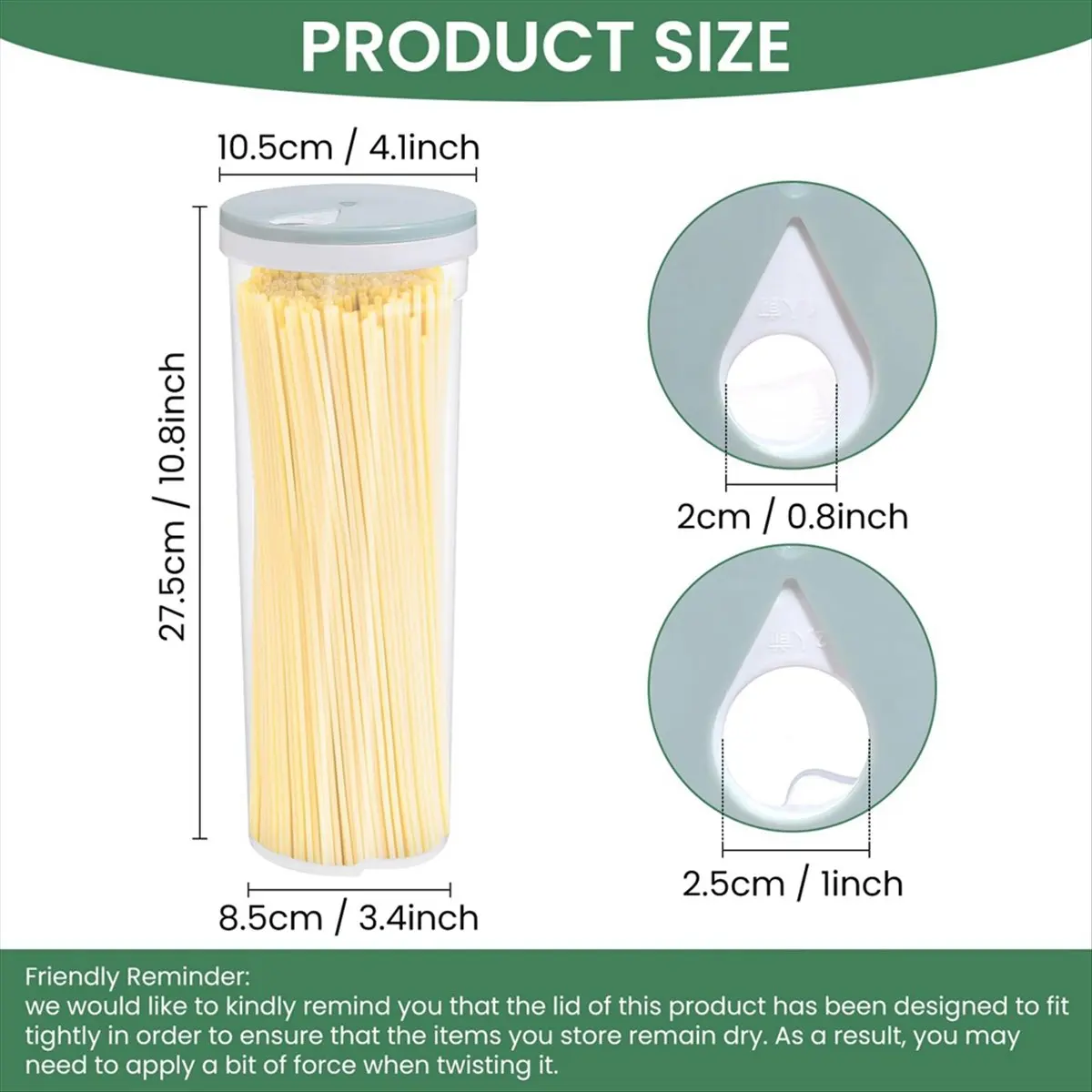 PP Tall Food Storage Spaghetti Noodle Pasta Container with Locking Lid Clear Dry Food,Light Green &LICG