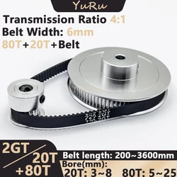 2GT 2M 20T 80Teeth GT2 Timing Pulley Belt Set Bore 3~25mm Belt Width 6mm 20T 80T Tensioning Wheel Synchronous Pulley Belt Kit