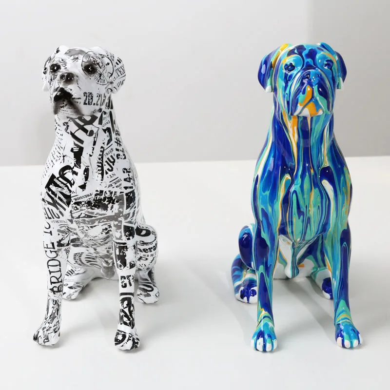 Creative Art Splash Color Painted  Room Color Boxer  Dog Statue Decorations Home Entrance Wine Cabinet Office Decor Resin Crafts