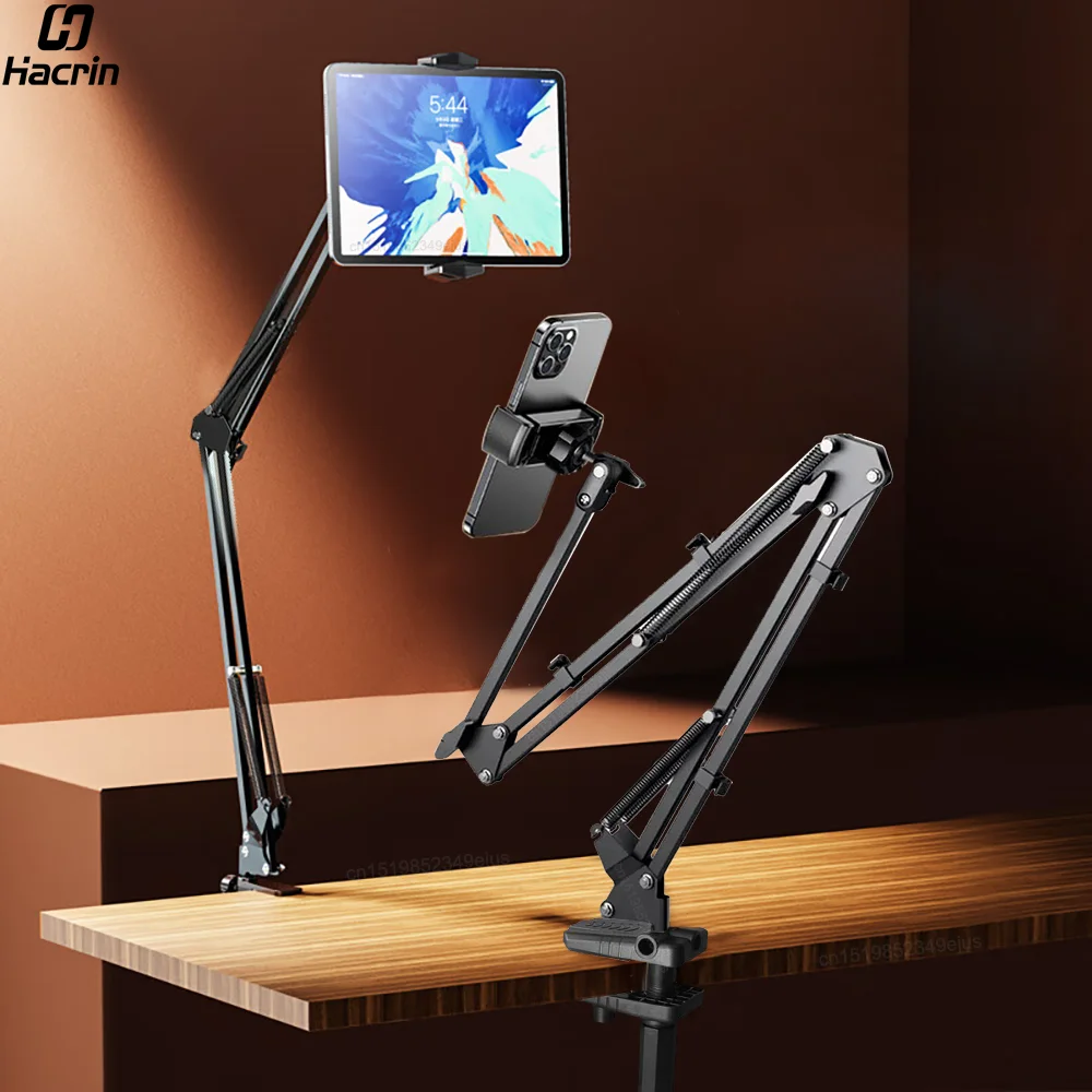 Tablet Holder for Bed Adjustable Desktop Stand Aluminum Arm Mount Support for 4-12.9" iPad Pro Samsung Tab Xiaomi Pad Cell Phone