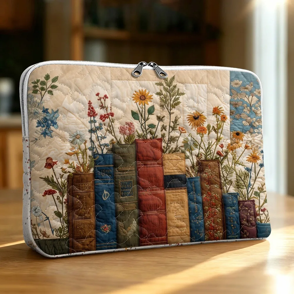 Large Capacity Quilted Tablet Sleeve Case Soft Cartoon Print Notebook Cover 15inch Shockproof Tablet Protective Pouch Travel