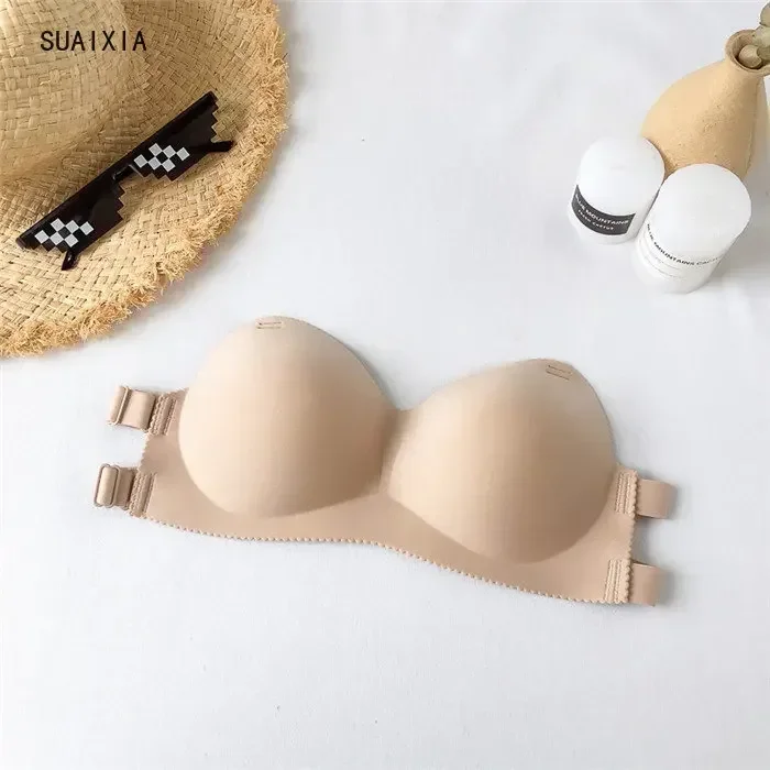 Card with The Same Thin Style Smooth One Word Girth Strapless Chest Gathering Invisible Bra Anti-exposure Underwear Women