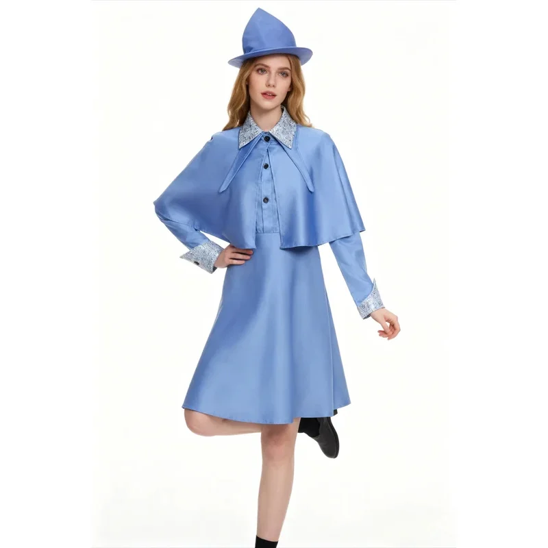 

UUI1De Fleur Isabelle Delacour Cosplay Costume for Children and Adults Blue Trench Coat Hat Performance Uniform for Magic Women