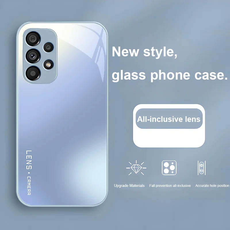 Lens Gradient Blue For Samsung Galaxy Note 10 Plus S20 21 FE S23 Ultra S8 9 A70 72 73 50 51 52 53 Tempered Glass Phone Case