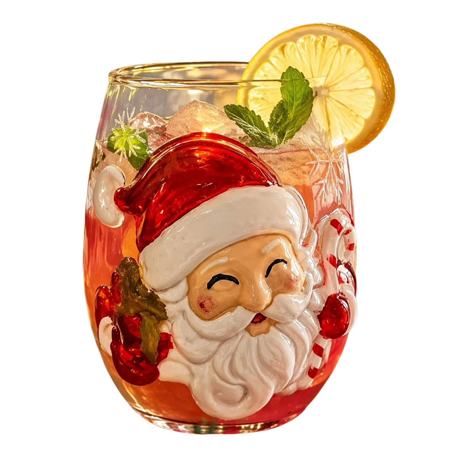 Holiday 3D Christmas Embossed Glass Art Cup Santa Reindeer for SNOWMAN Tree Festive Drinkware Winter Gift