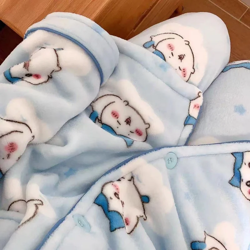 Chiikawa Hachiware منامة مجموعة أنيمي Usagi الفانيلا ملابس خاصة السراويل لطيف المرأة شتاء دافئ بيجامة ملابس المنزل هدية الكريسماس #2