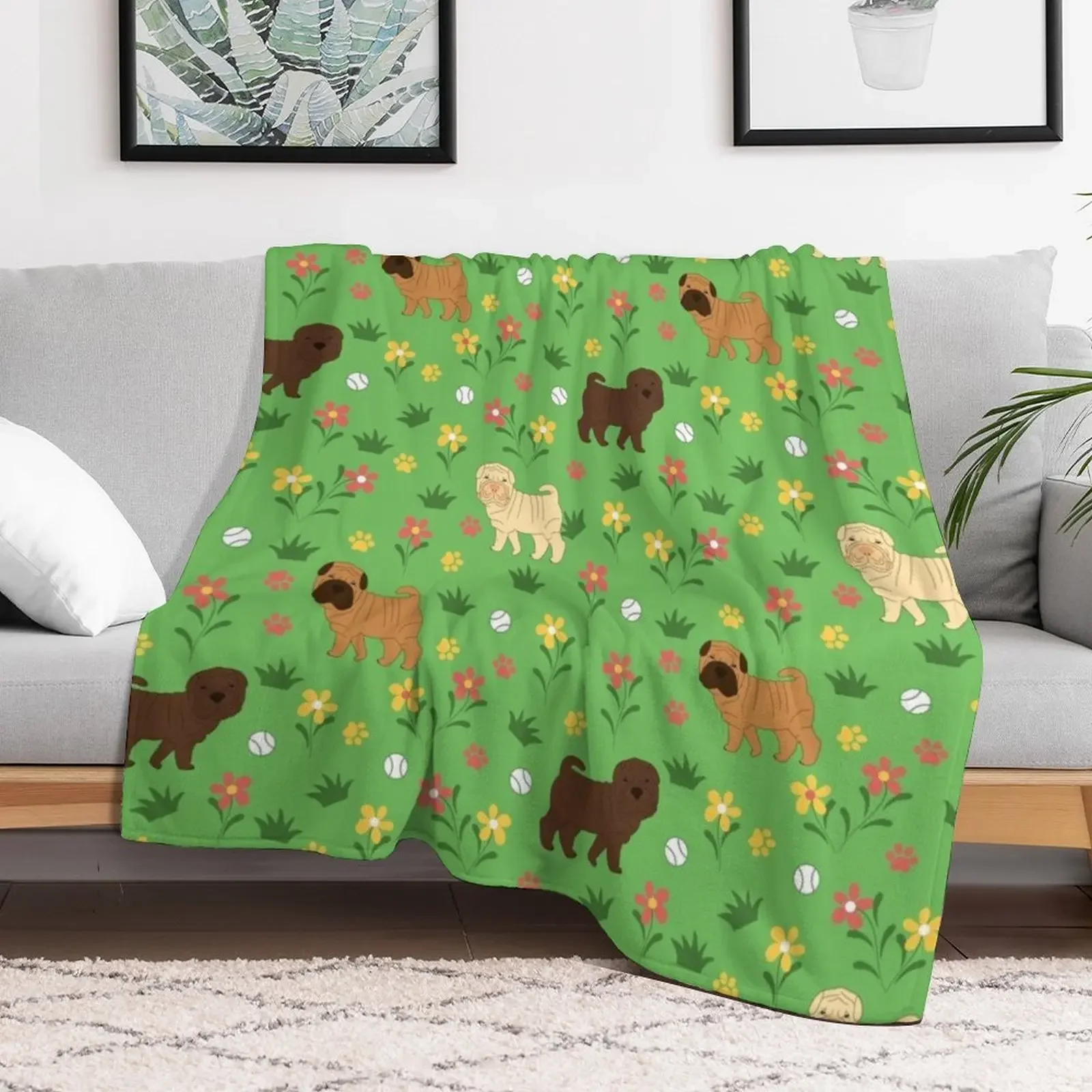 Shar Pei and Flowers Throw Blanket Summer Beddings Polar Single Blankets