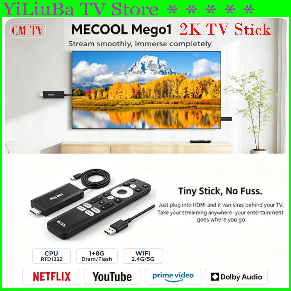 【Genuine】New Mini TV Stick MECOOL MEgo1 2K HDR 1G+8GB Built-in wifi LAN 100M Best Google Certified Netflix TV Stick Smart player