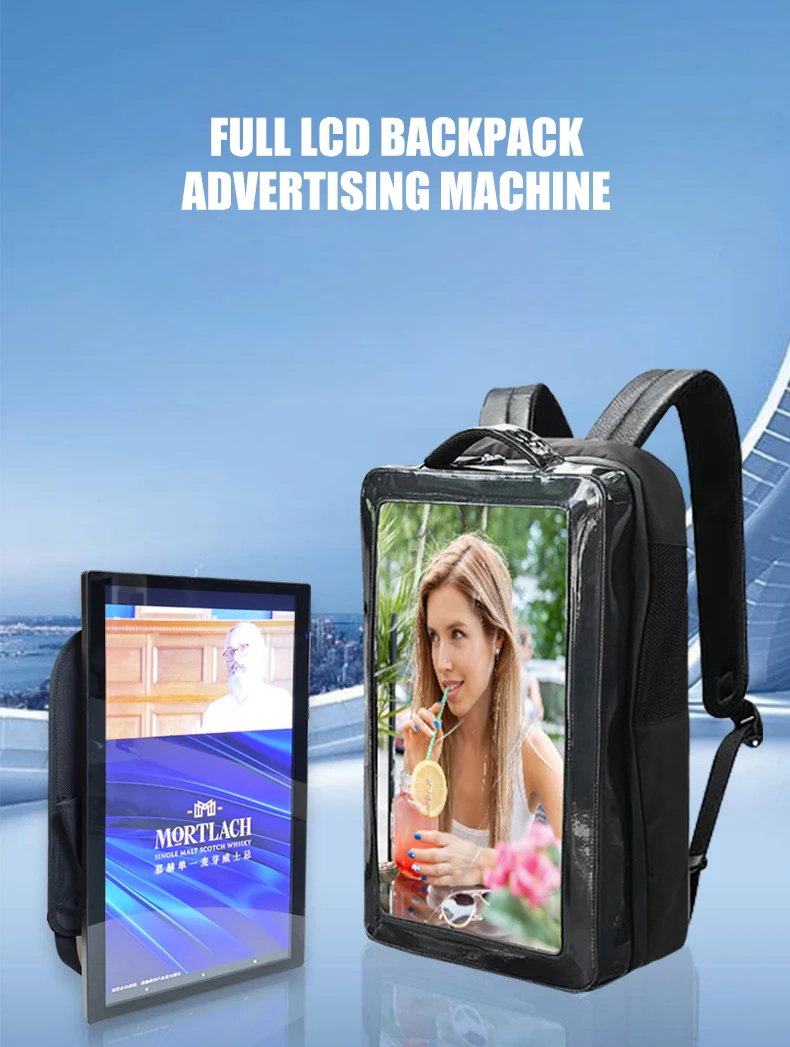 2025 Fashion 13 15 18 21 27 Inch Smart LCD Backpack Hard Shell Easy Control Digital Walking Billboard Lcd Backpack Mochilas
