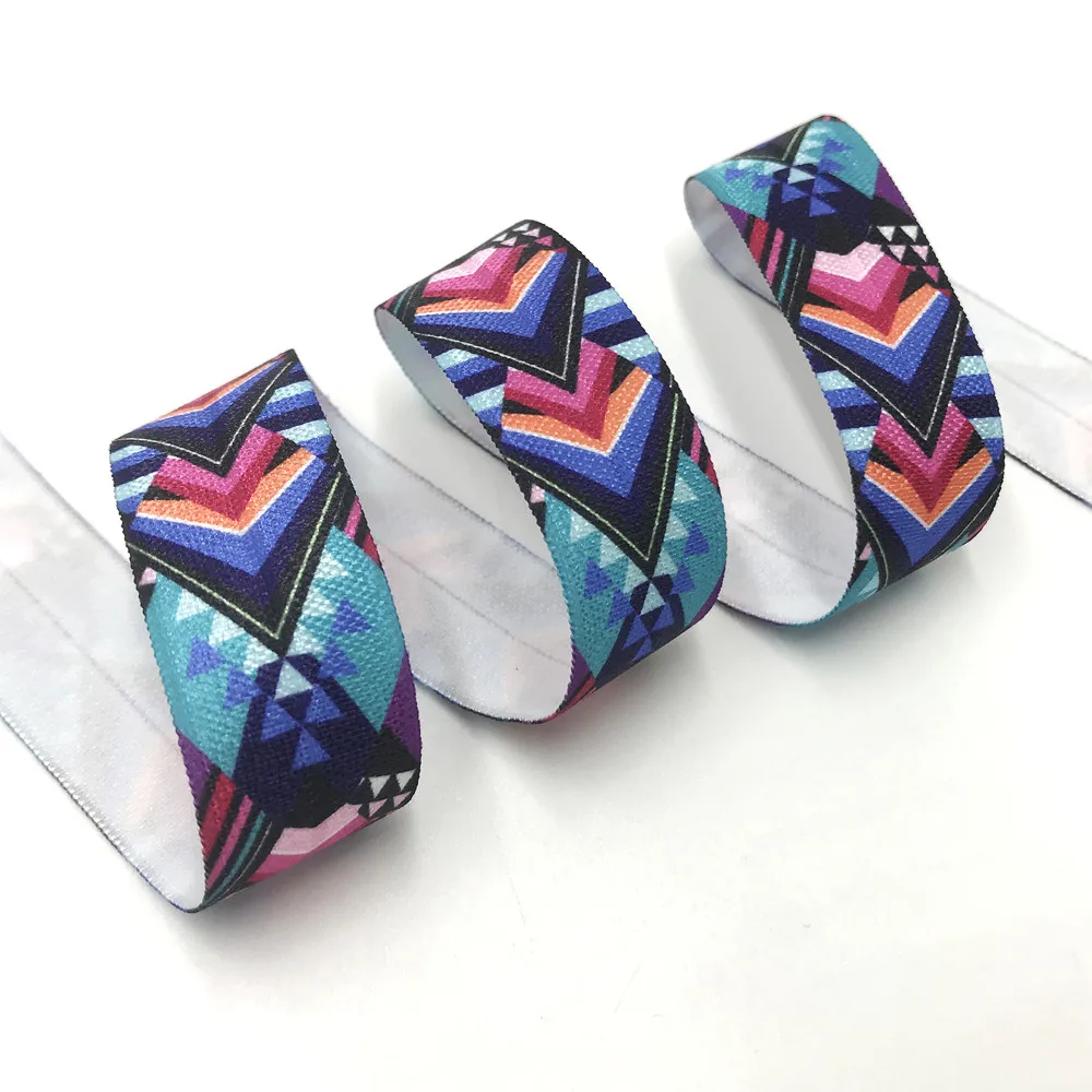 20mm Aztec Geometry Print Fold Over Elastic Stretchy Band DIY Girls Hair Ties Strap Headband Akcesoria Hurtownia