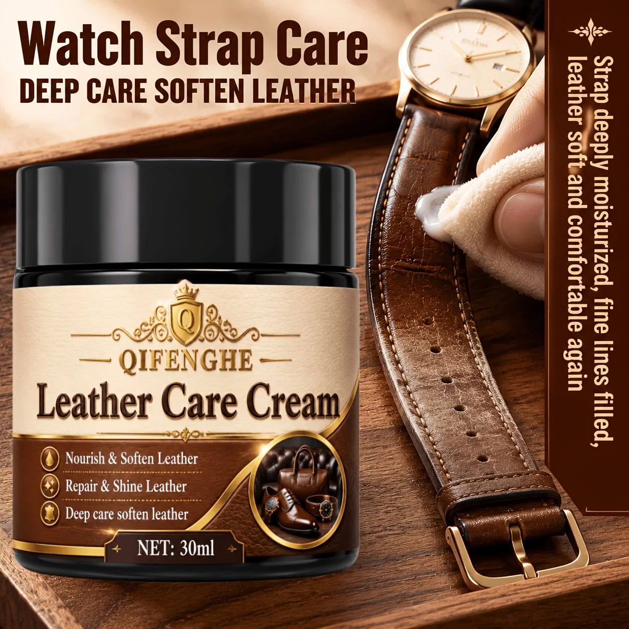 Deep-Care Leather Cream, Moisturize & Soften Watch Straps to Prevent Cracking