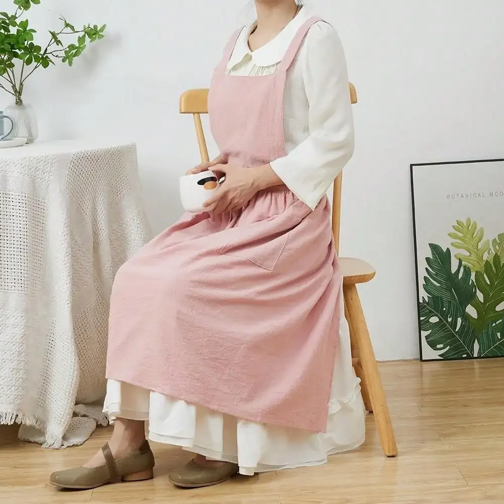 موجز الشمال الرياح مطوي تنورة القطن الكتان المئزر النساء الفتيات خمر المئزر البستنة يعمل عبر الظهر فستان بينافور
