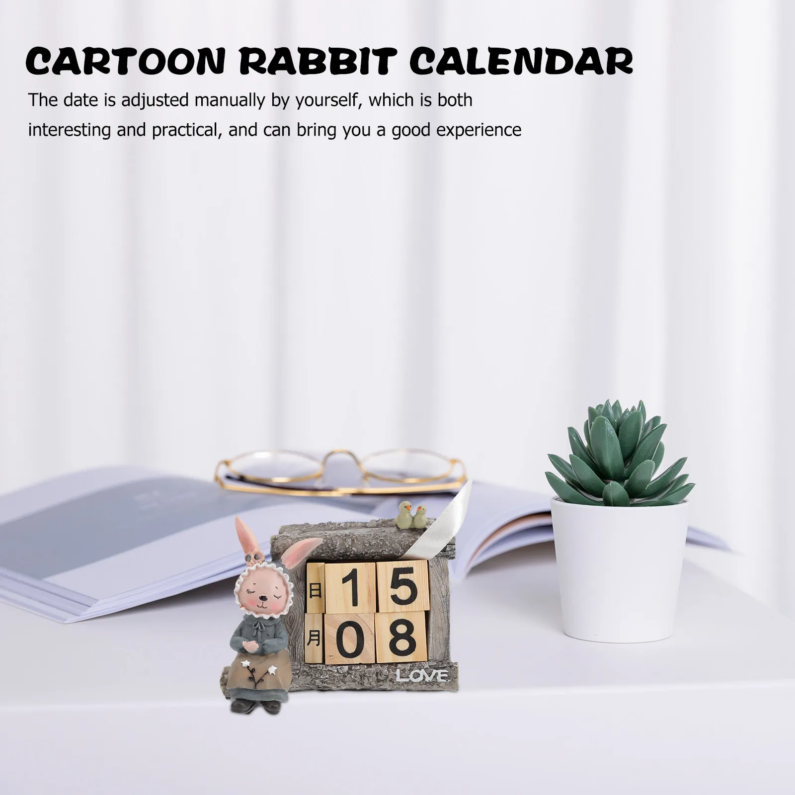 

Wooden Block Calendar Desktop Rustic Adorable Perpetual Calendar Manual Date Adjustable Office Desk Household Table Decoration