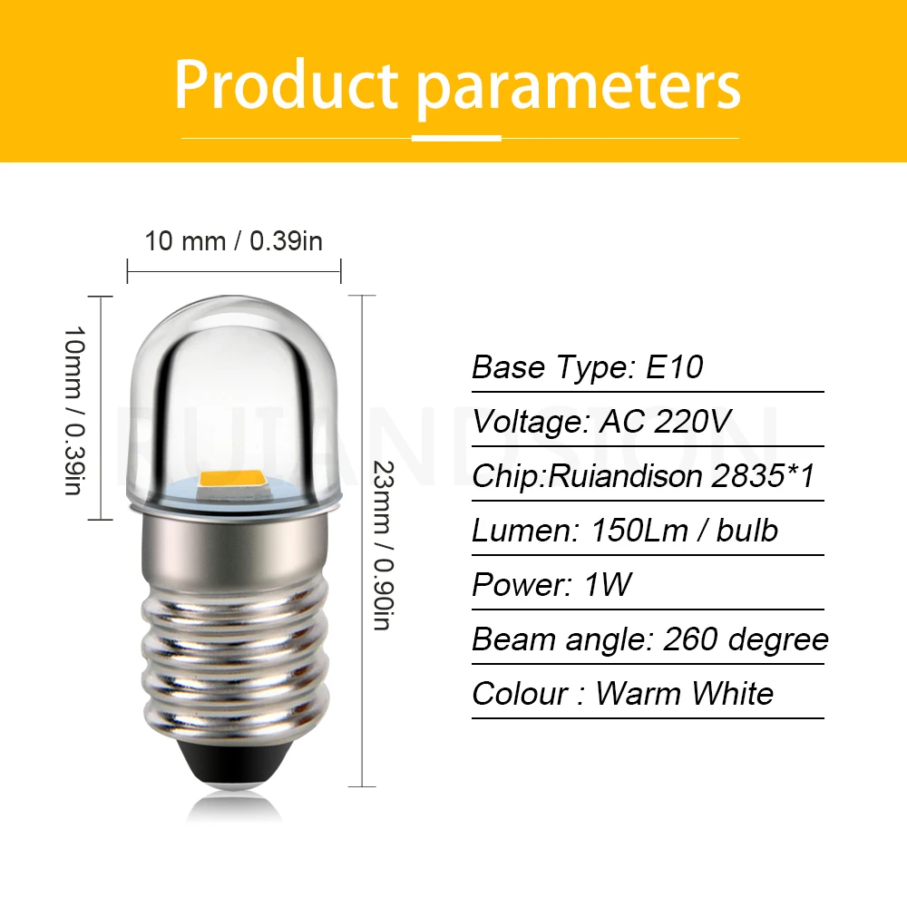 4x E10 Screw Led Bulb AC/DC 110v 220v Sewing Machine Equipment Instrument Bulb E10 Indicator Decorative Lamp Warm White - view 2