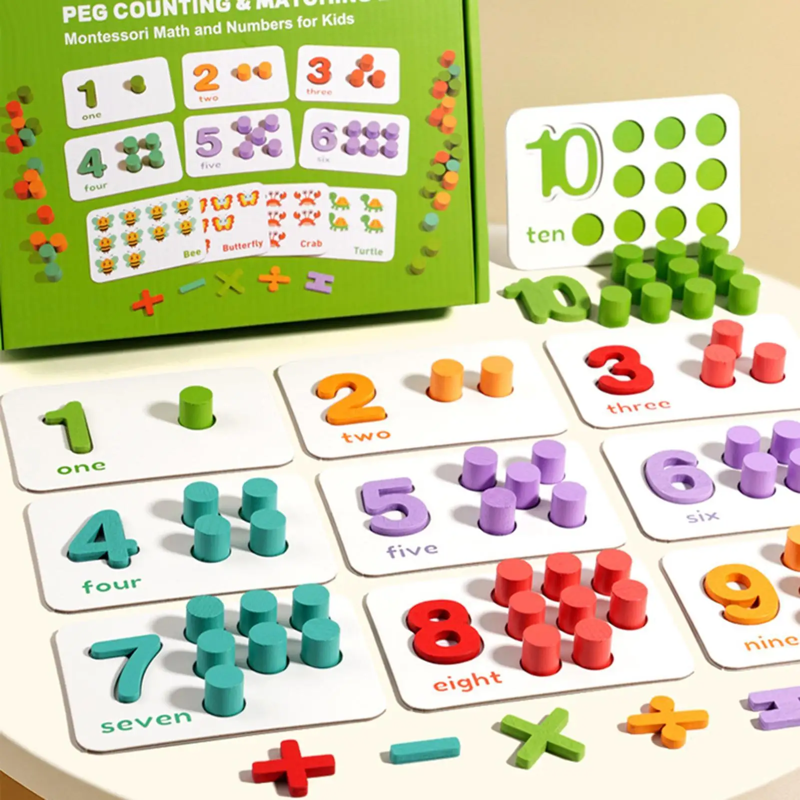 Wooden Peg Counting Board Wooden Math Educational Toy Math Manipulatives For Toddler Kindergarteners Preschoolers Kids