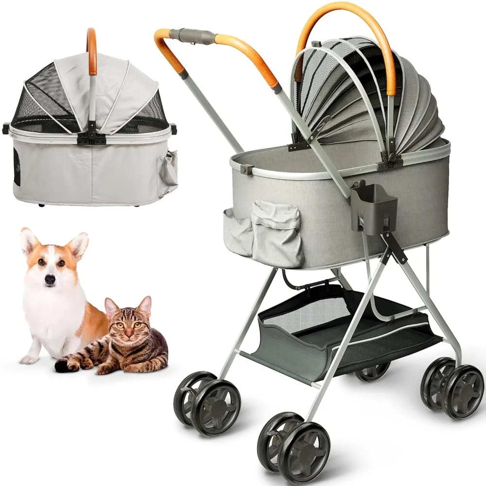 

Dog cart, pet cart, cat cart - no zipper entrance, easy to fold with removable padding, storage basket+cup holder