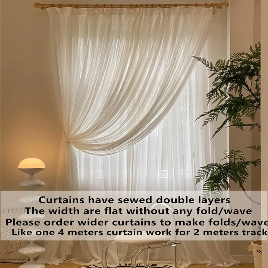 Double Layers Cream White Super Soft Elegant Chiffon Tulle Sheer Curtain for Bedroom Living Room Window S Folds Hidden Back Tabs