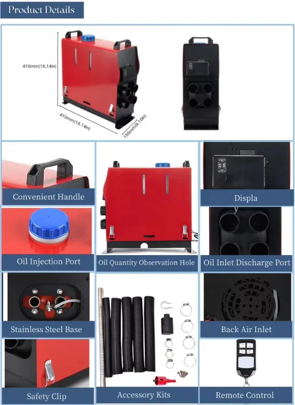 شاحنة تخييم عائلية جديدة قارب - حافلة بقدرة 12 فولت، سخان ديزل هواء مستطيل متعدد 5 كيلو وات
