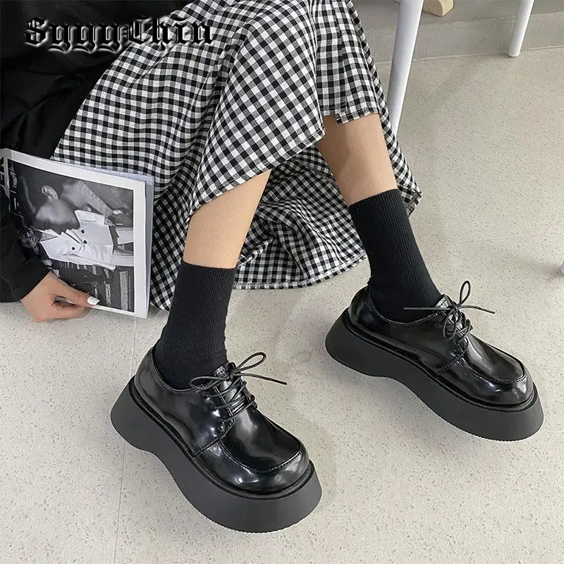 Women Flat Pumps Platform Mary Jane Derby Loafers Ladies Zapatos Shoes Female Round Toe Harajuku Vintage Girl Lolita Footwear