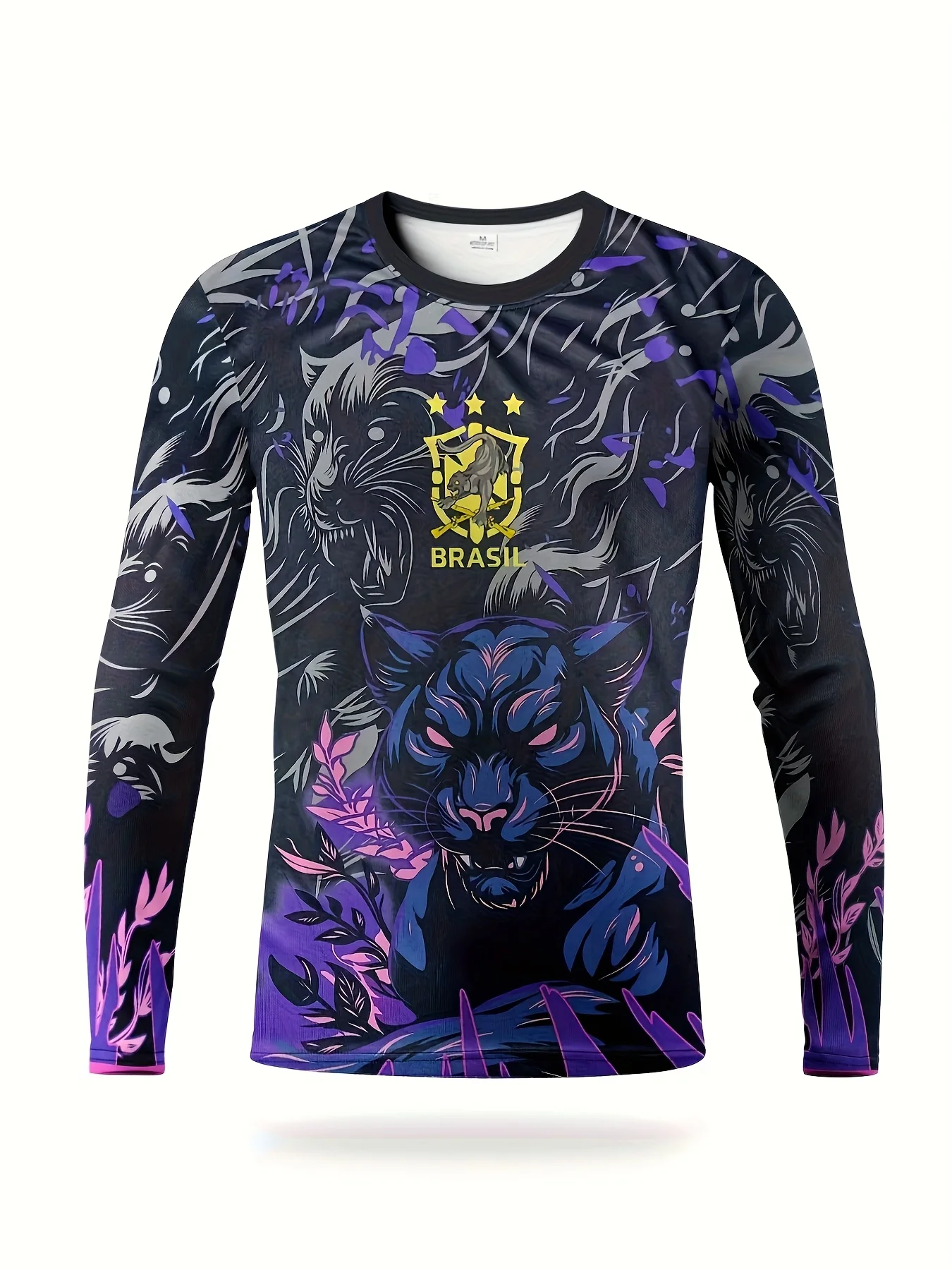 Camiseta de fútbol de manga larga de leopardo de Brasil para hombres con diseño de guepardo tela transpirable para entrenamiento de fútbol fiestas de verano