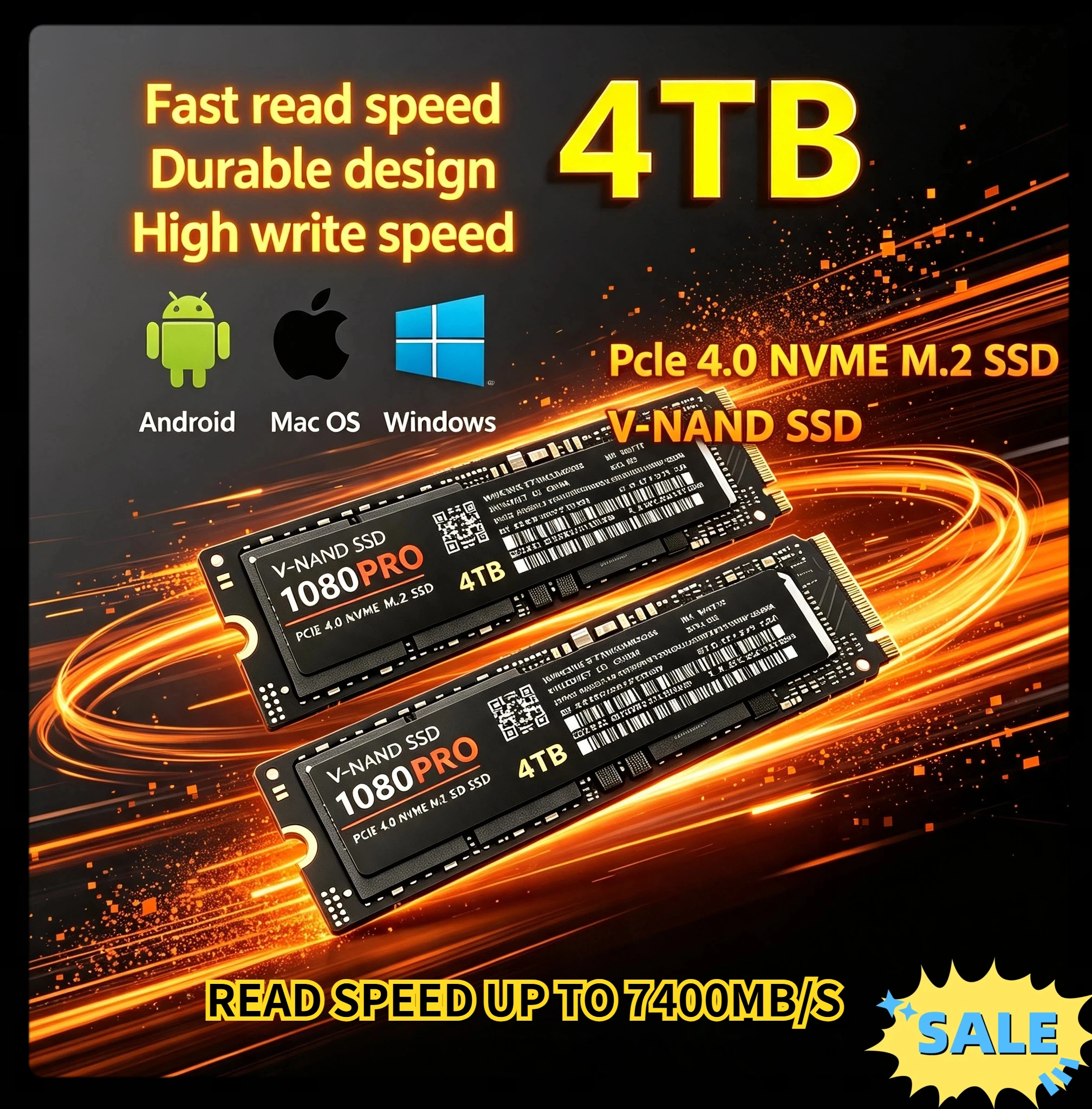 SSD M.2 NGFF NVMe PCIe 4.0 Original Novo de Alta Velocidade para Jogos, Unidade Interna de Armazenamento para Upgrade em PS5, Laptop, Desktop PC, 2TB