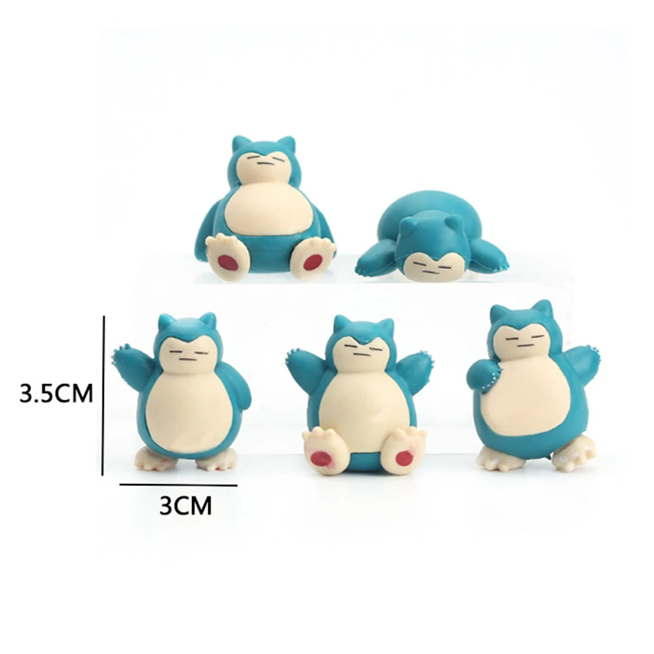 Lote de 5 uds. De Mini figura de acción de Anime Snorlax, 1,8-3cm, decoración de pasteles, adornos Kawaii, adornos de escritorio, juguetes para niños, regalos de vacaciones