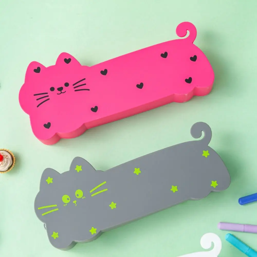 Portable Silicone Pencil Case Large Capacity Cartoon Pen Pouch Waterproof Cat Shape Storage Bag Office