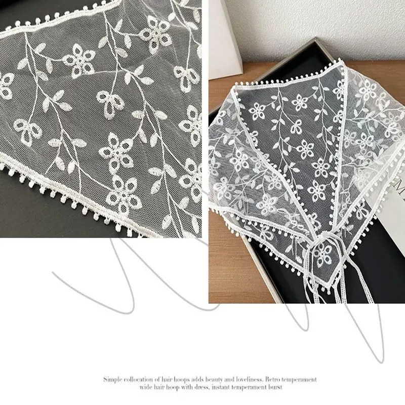 Lenço de Cabelo de Renda da Moda para Mulheres, Lenço Triangular Floral Branco Retrô, Chapéu, Acessório de Cabelo para Viagem e Fotografia