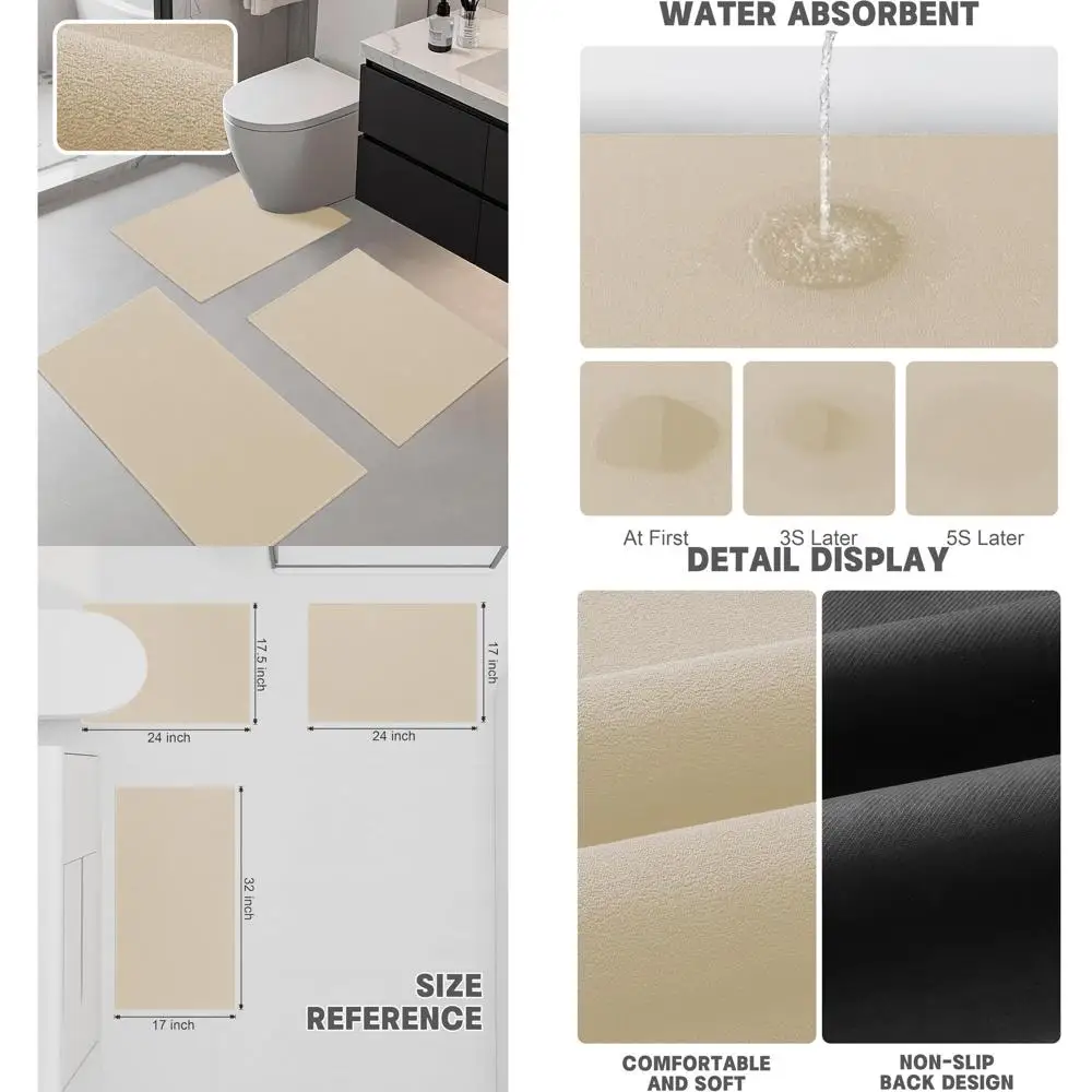 

Наборы ковриков для ванной комнаты из 3 предметов, ультратонкий коврик для ванной под дверью, быстросохнущий впитывающий коврик для ванной, нескользящий, можно стирать в машине, ванная комната