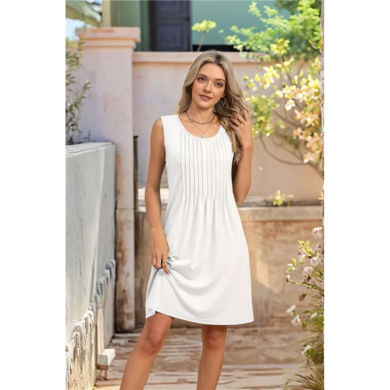 Свободные пляжные каникулы, повседневные сарафаны без рукавов с круглым вырезом и карманами, платье-майка