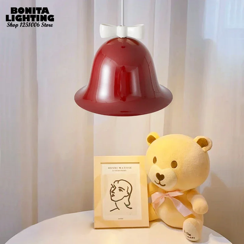 Christmas Bell Bowknot Pendant Light Dining Room Bedside Children's Room Girl Macaron Candy Color Chime Decorative Pendant Lamp