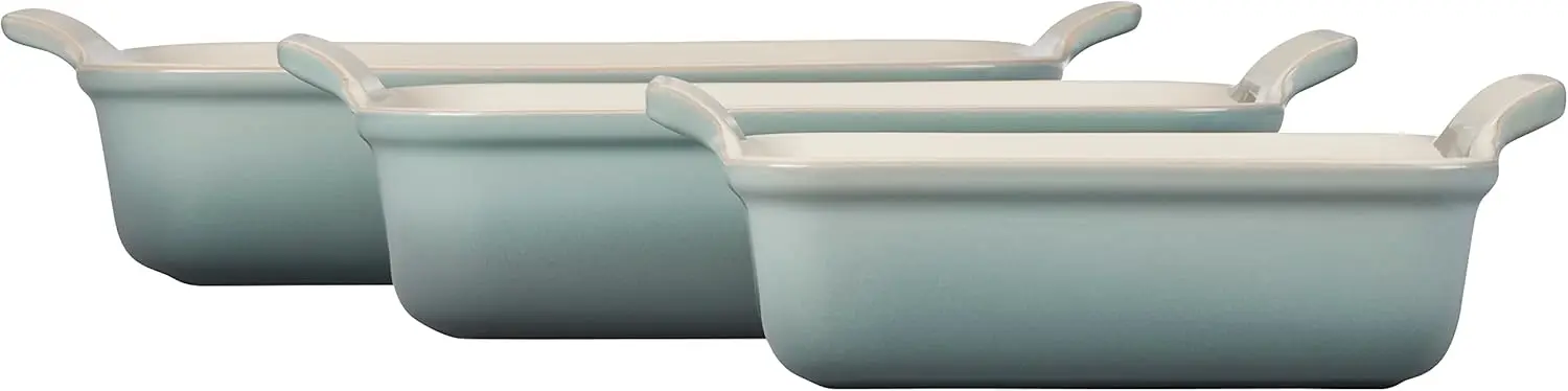 Stoneware Heritage Set 3 Rectangular Dishes, Sea Salt