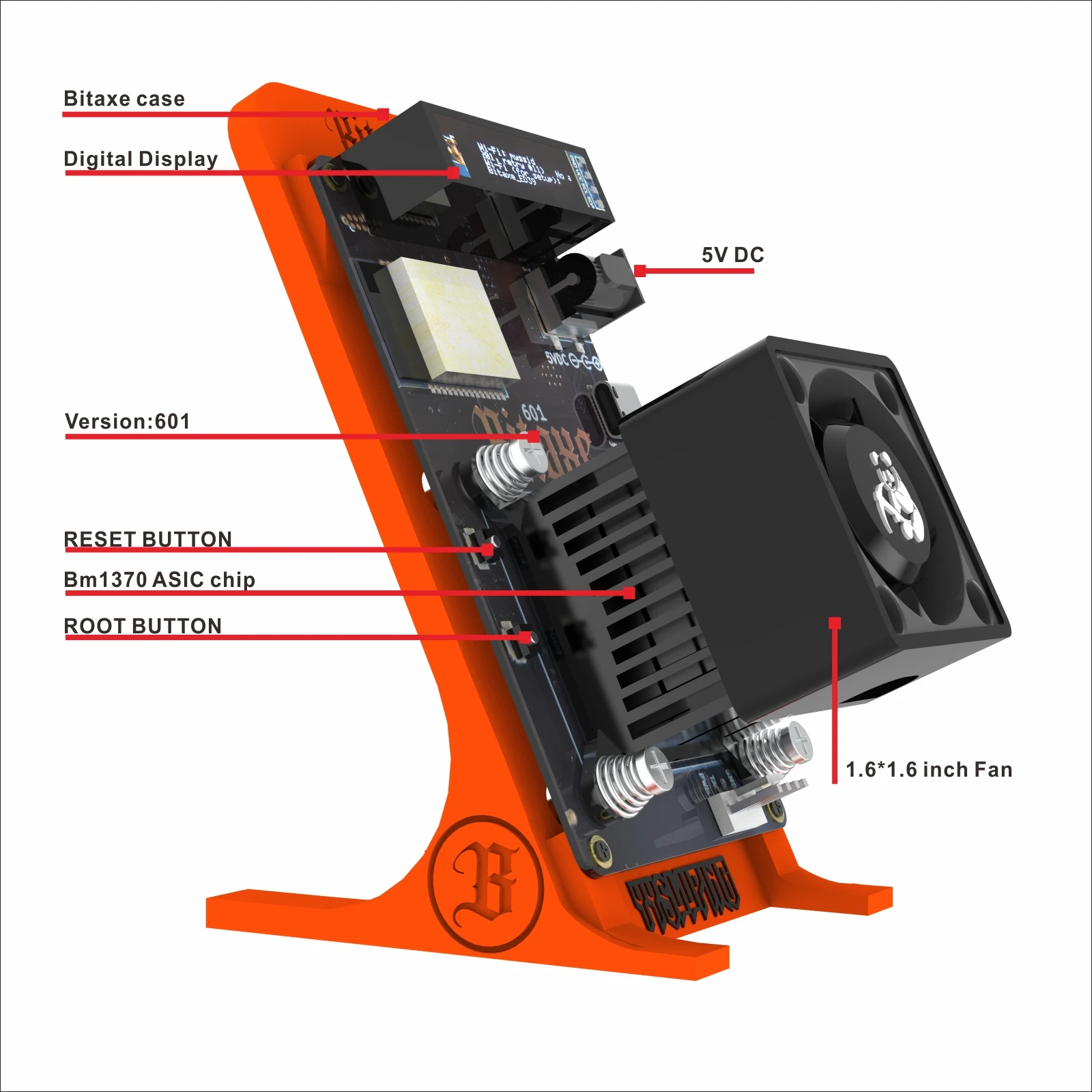 Bitaxe-Bitcoin Miner Orange, a taxa de hash da rede Bitcoin é cerca de 1,2 th/s, 601