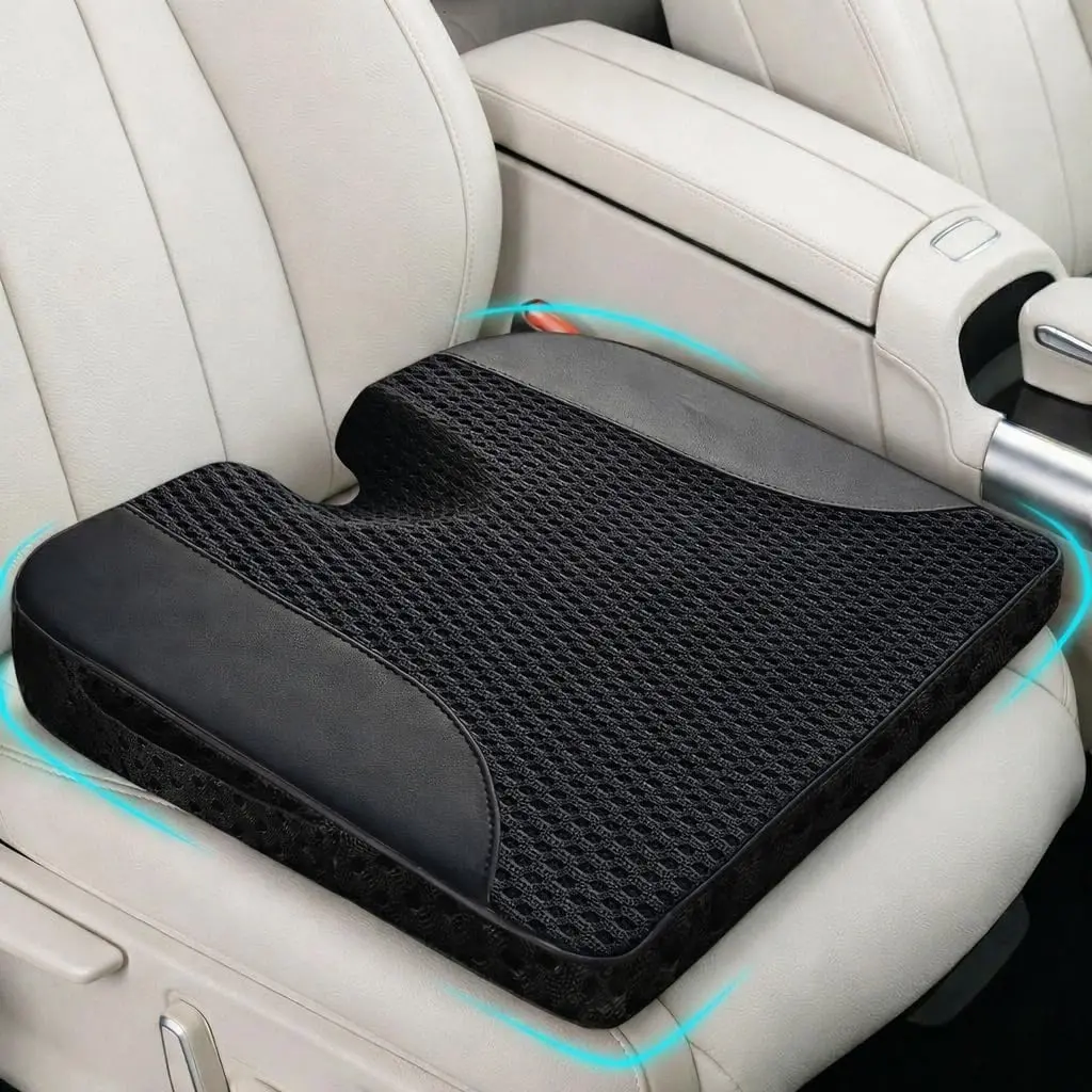 

Extra Large Memory Foam Car Seat Cushion for Driving, Sciatica & Tailbone Pain Relief, Black Mesh