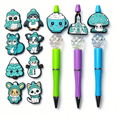 10PC DIY Winter themed Christmas Silicone Beads Jewelry Connectors Phone Charm  Keychain String Pen Beads Chain Clip Accessories