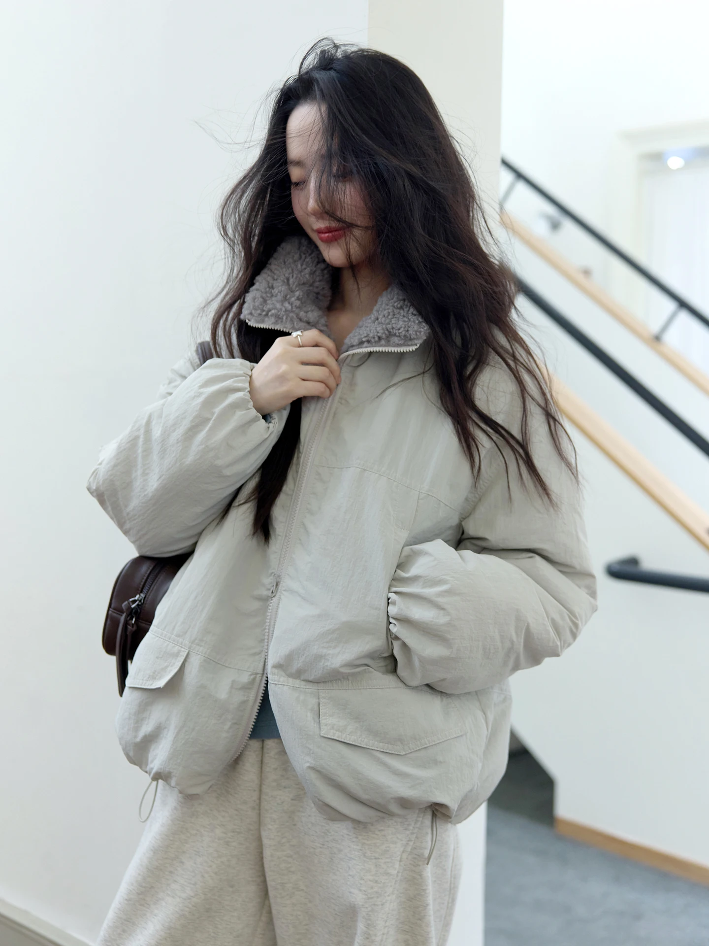 

Thiened Cotton Jaet Stand Collar Dstring Women's Warmth Fur Winter Outerwear Amy Wine House Simple Sle Casual Coat