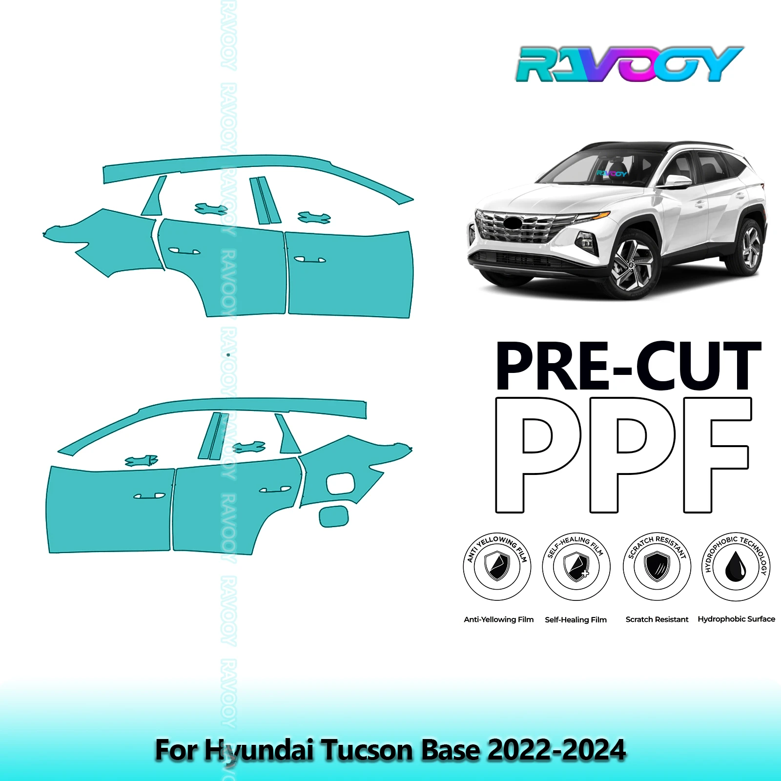 

For Hyundai Tucson Base 2022-2024 8.5mil Clear Matte Pre-Cut PPF Door & A/B Pillar Kit TPU Paint Protection Film Set