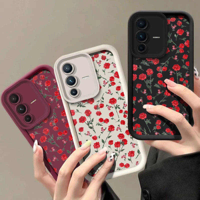 Phone Case For Vivo X100S X100 Pro X200 FE Rose Flowers Pattern Cover For Vivo X90S X90 X80 Pro X70 Shockproof Silicone Cover