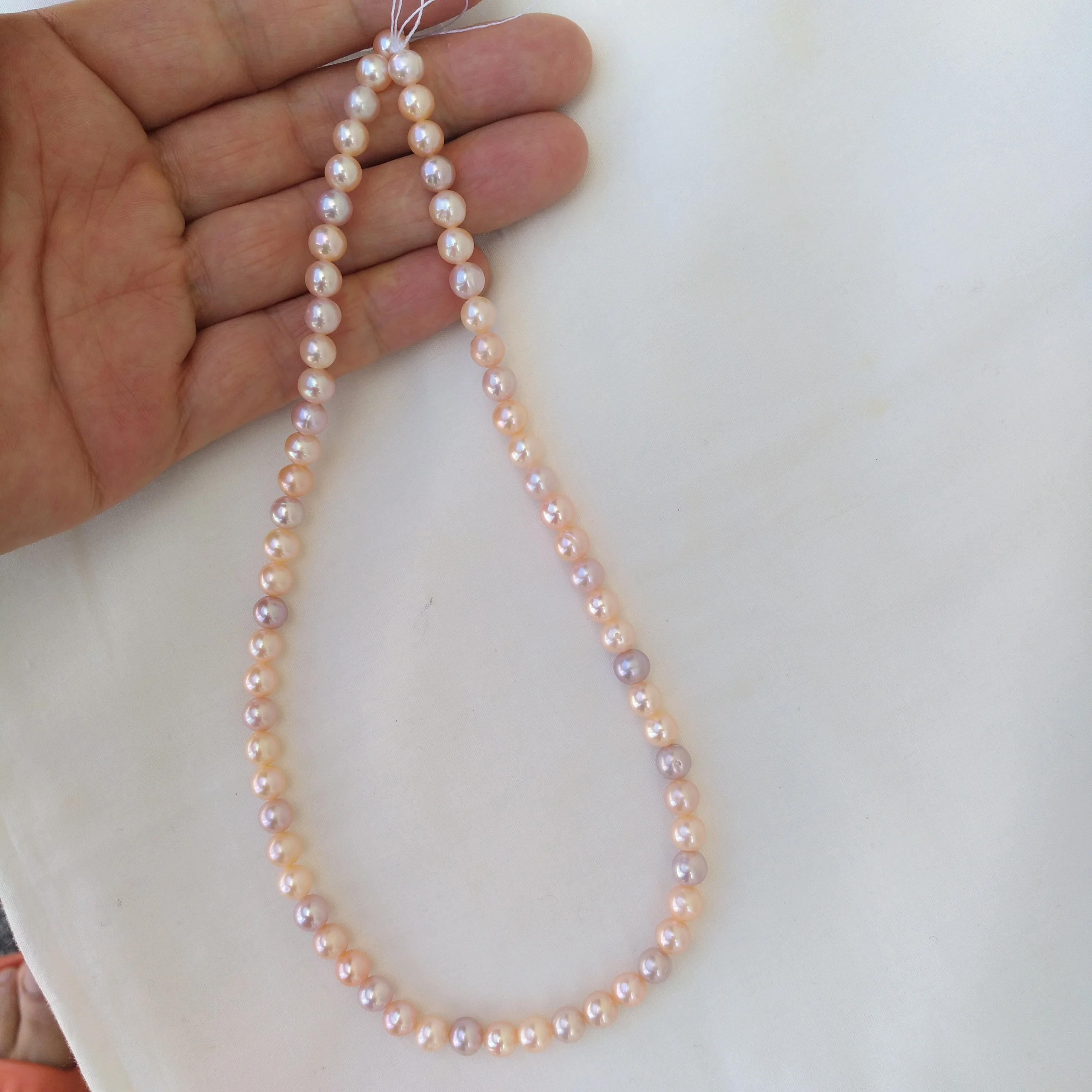 Charming AAA+ 6-7mm real natural ROUND south sea PINK PURPLE  pearl necklace 18k Gold AU750 Free Shipping