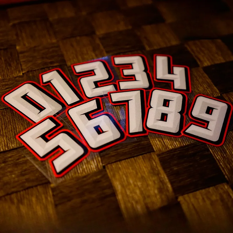 Numer 0123456789   Fajne naklejki na karoserię motocykla kask wyścigowy Logo naklejki na zbiornik paliwa DIY remont Decor akcesoria Moto Head od 0 do 9.