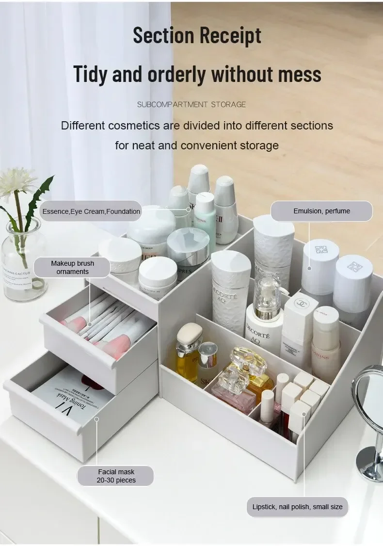 Schubladenförmige Aufbewahrungsbox aus Kunststoff für den Schreibtisch, Behälter für Kosmetik und Hautpflege im Studentenwohnheim, für Make-up, Büro- und Schreibwaren. – Detail 2