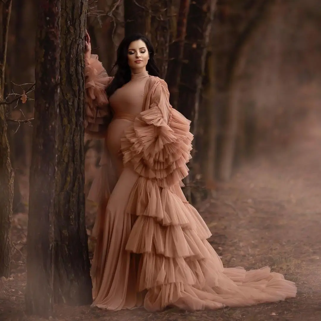 Robe de Rhsirène élastique avec veste en tulle pour femme, robe de mariée, robe de séance photo de grossesse, ALTERVestido de Novia