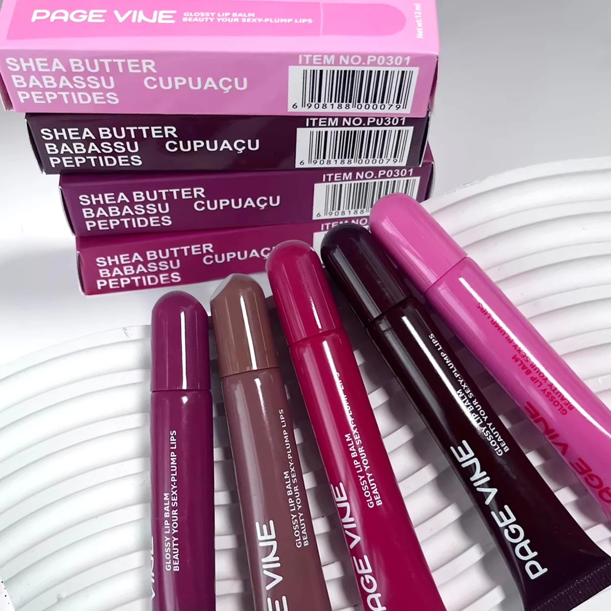 مجموعة بلسم الشفاه الملمع الشفاه مكونة من 5 ألوان - جل سائل مرطب يدوم طويلاً، جوهر العناية بالشفاه وتوت القهوة، هدية عيد الحب