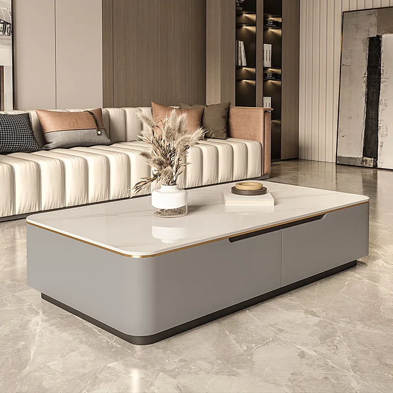 Italian rectangular rock slab coffee table light luxury small apartment living room with drawers coffee table creative office re