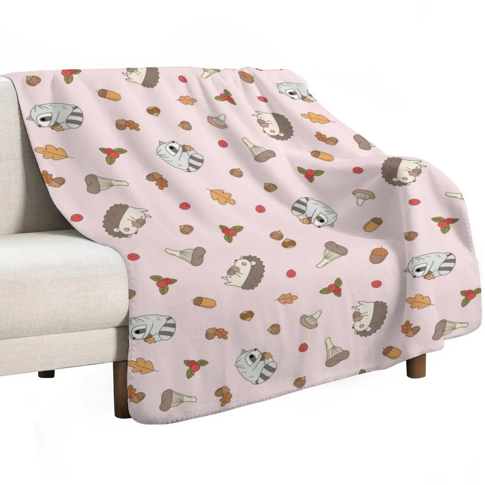 woodland animals pattern, hedgehog and raccoon pattern Throw Blanket Quilt Sofas Giant Sofa Warm Blankets