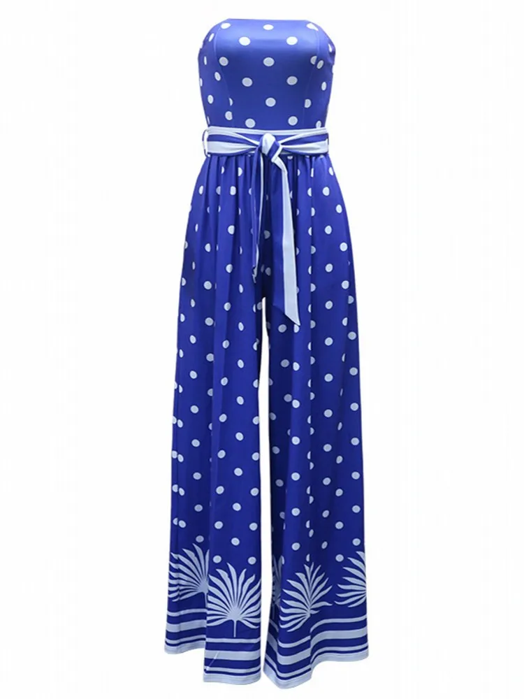 

Polka Dot Printing Women Jumpsuits For Summer Autumn Sleeveless Loose Fashion Streetwear Overalls Wide Leg Pants Trousers