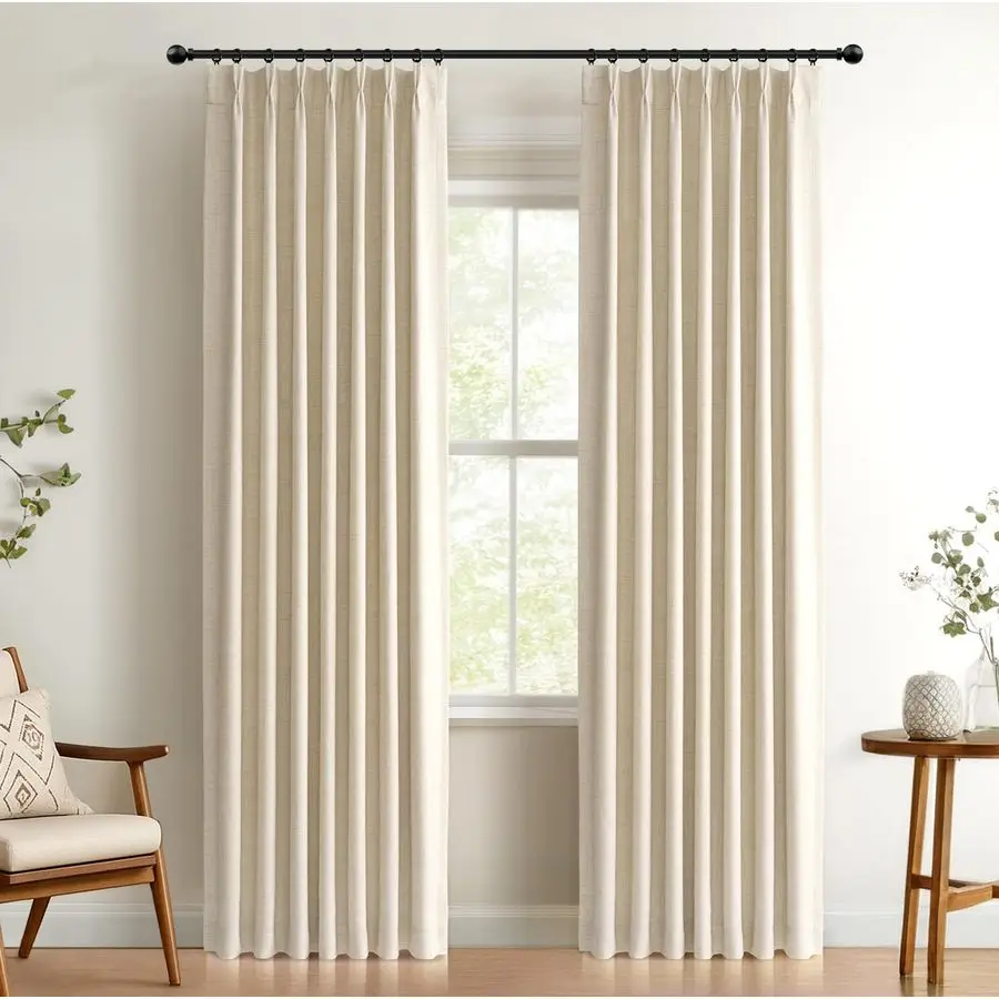 

Linen Look Textured Pinch Pleated Curtains Blackout Drapes 84 Inch Long 2 Panels Set, Faux Linen Blackout Curtains for Bedroom a