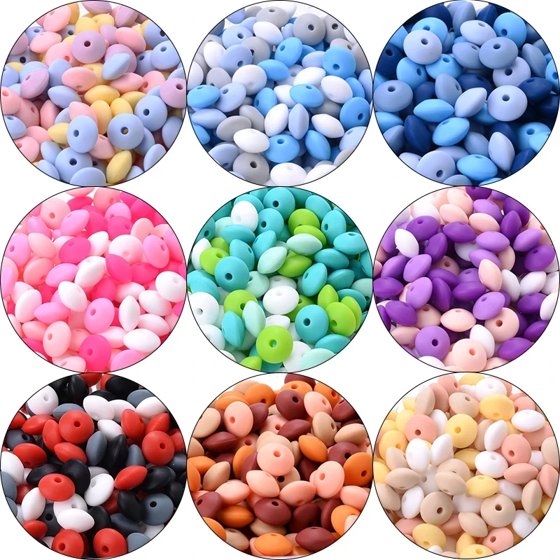 50Pcs Baby Pearl Silicone Beads Lentil 12mm Beads For Jewelry Making Pacifier Chain DIY Necklace Bracelets Jewelry Accessories